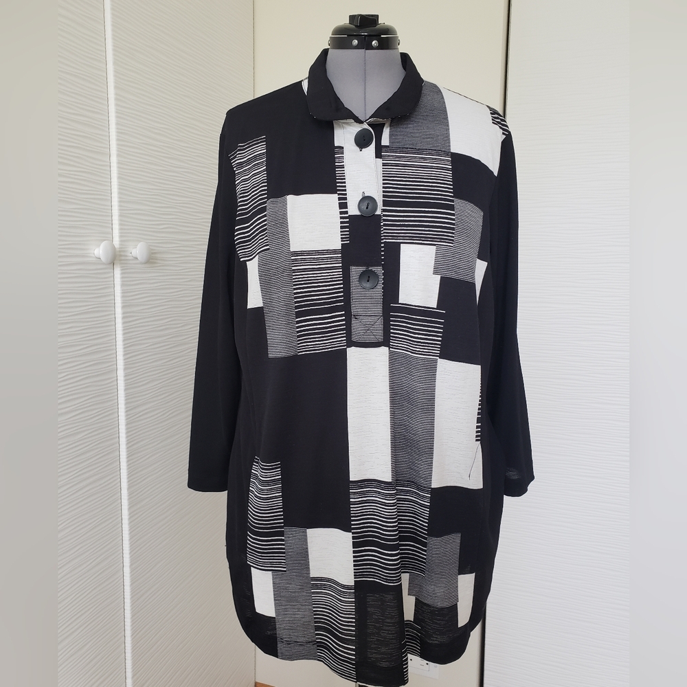 John Mark Monochrome Striped Tunic Sz XL